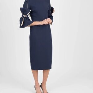 Roksansa Elegant Navy Blue Dress with Bow Sleeve Details